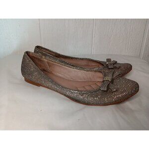 Vince Camuto Timba Womens 8 B Silver Ballet Flats Slip On Sparkle Bow Almond Toe